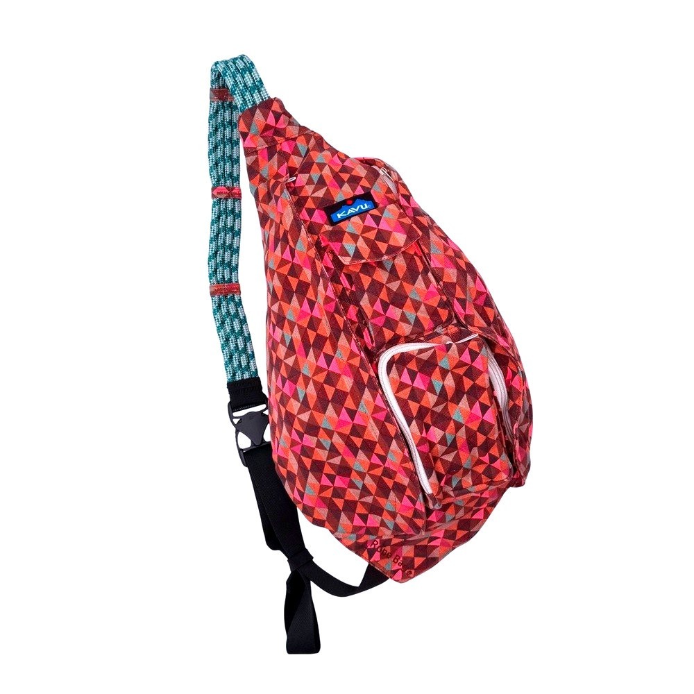 KAVU Rope Bag Jumble Dash Sling Backpack Geometric Print Multicolor EUC